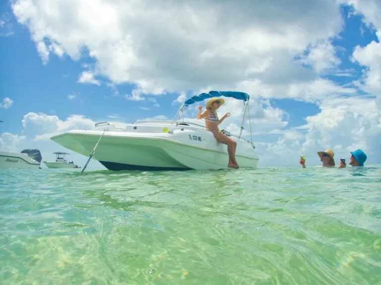 Deck Boat Rental at a Key West sandbar